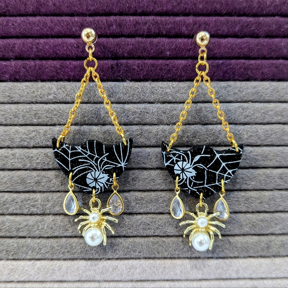 Handmade Polymer Clay Spider Earrings